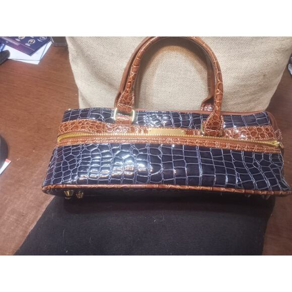 SAMANTHA BROWN Insulated Travel Wine Tote Faux Croc Leather Zip Closure Color - Picture 1 of 8